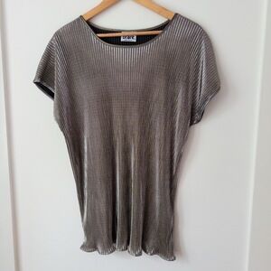 Y2K Orare Metallic Pleated Mini‎ Dress Top Womens Stretch Glam Shimmer 2000s